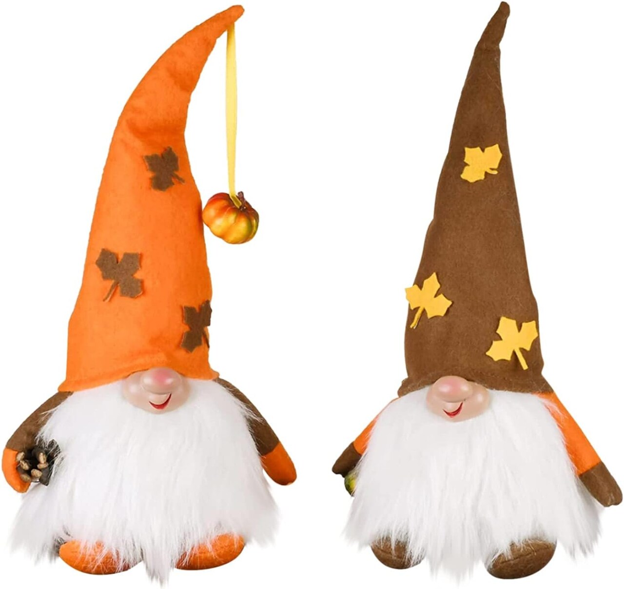 Fall Harvest Fall Figurines Handmade Autumn Harvest Fall Gnomes Plush with Pumpkin Hat 2 Pack Maple Leaf Thanksgiving Decorations for Swedish Tomte Tiered Tray Decor Holiday Table Ornament